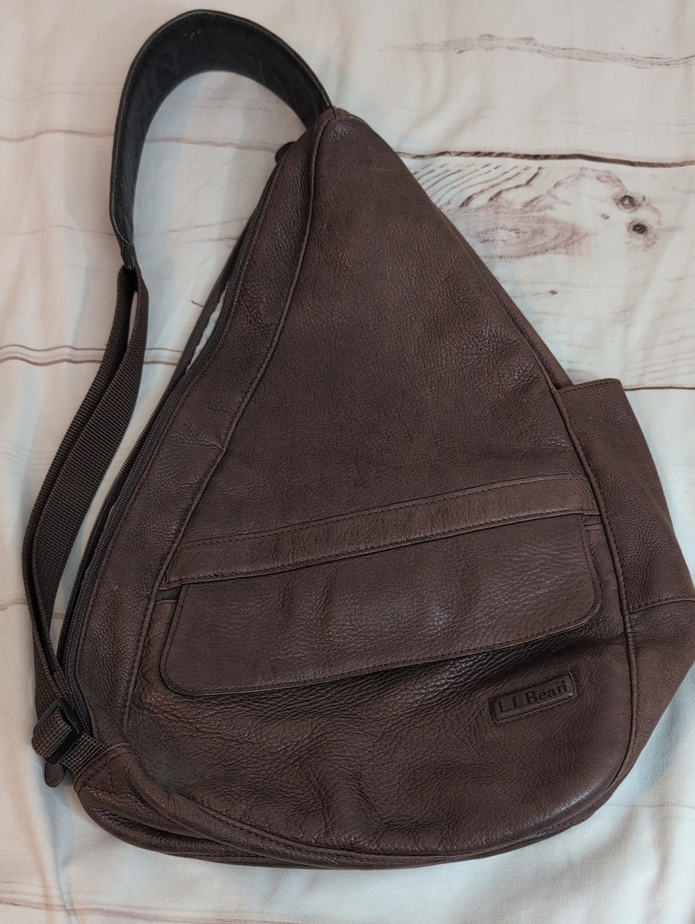 LL Bean AmeriBag Healthy Back Bag Leather Sling Backpack Brown 0PX84 vintage